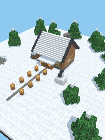 雪原に立つ山小屋と、ランタンの道